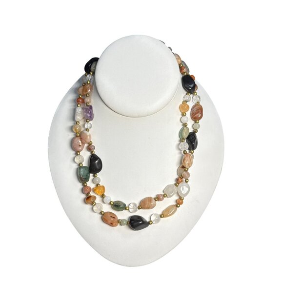 Long Agate Stone Necklace Natural Boho Chic Pendant Layered Jewelry Gift - Picture 7 of 11